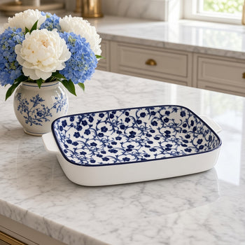 Danny Home Ceramic Baking Dish - Blue Floral Print - 12.75 inch | Trenducts
