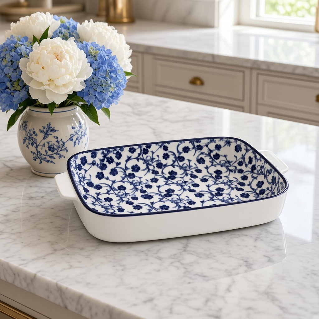 Danny Home Ceramic Baking Dish - Blue Floral Print