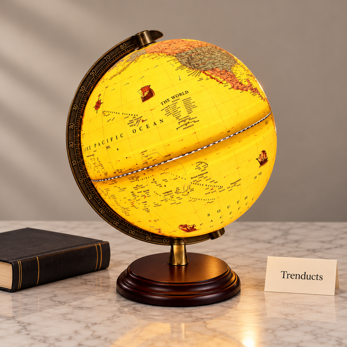 25 cm Illuminated World Globe – Gold Map & Wooden Stand