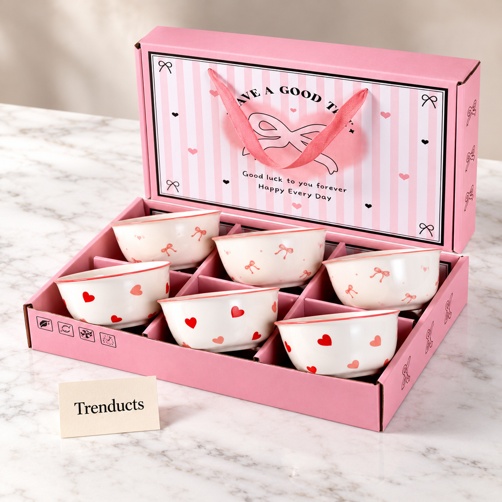 Heart and Bow Bowl Gift Set of 6 - Pink Box