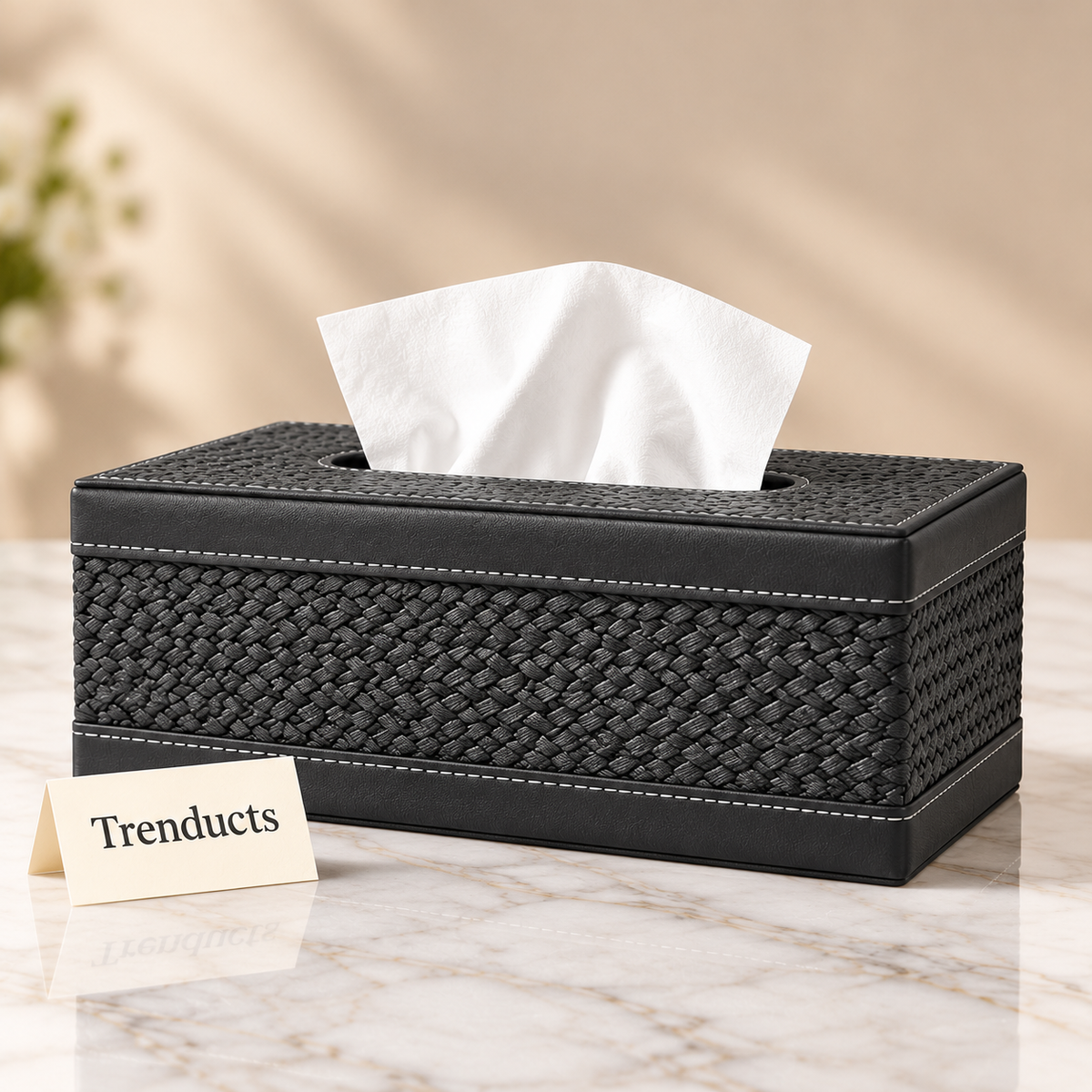 Luxury Texture Tissue Box & Dustbin - Charcoal Braided