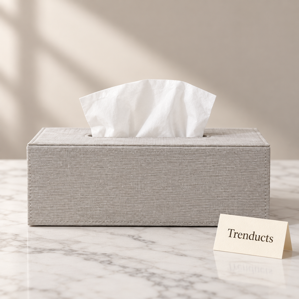 Woven Tissue Box & Dustbin - Light Grey Fine Weave