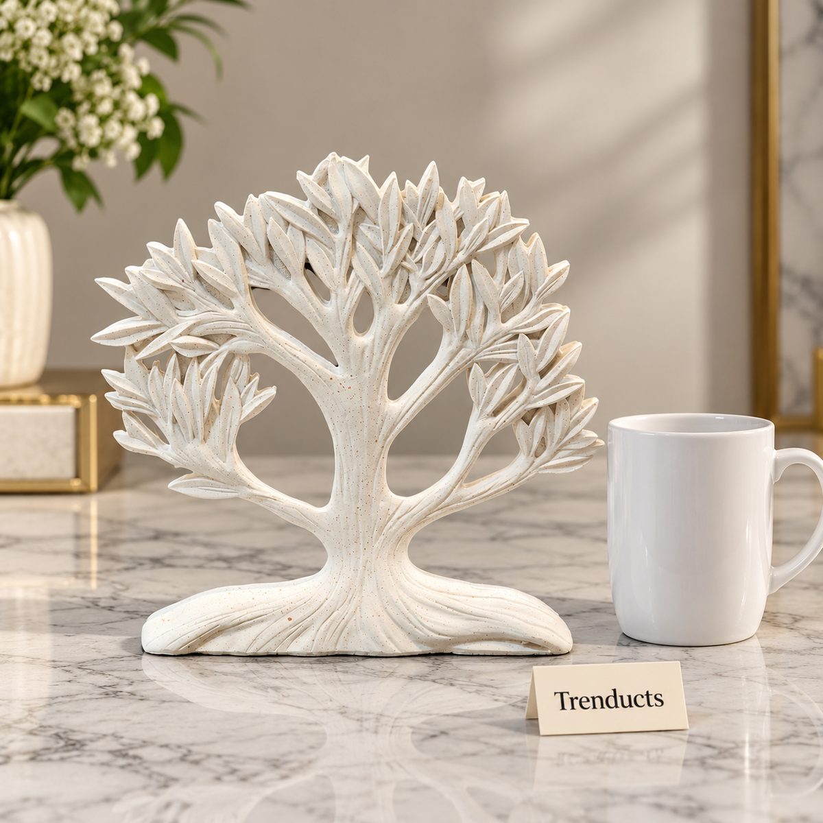 White Tree Table Sculpture - Modern Decor Showpiece