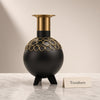 Metal Vase Ball Shape with Gold Neck - Black