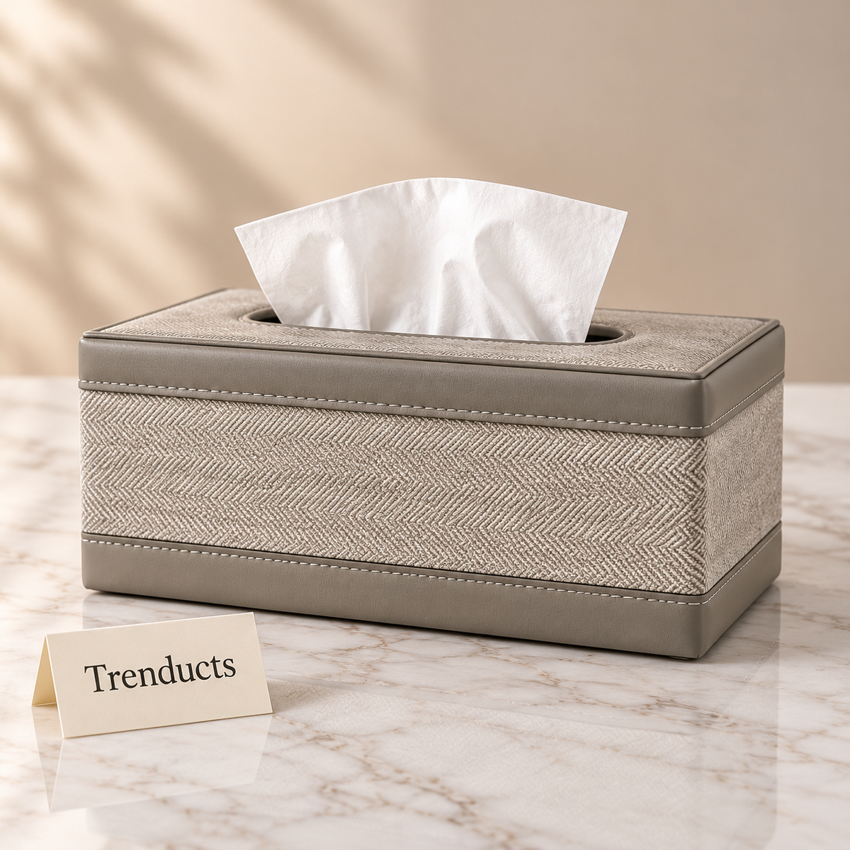 Premium Tissue Box & Box Dustbin - Ivory Diagonal Weave