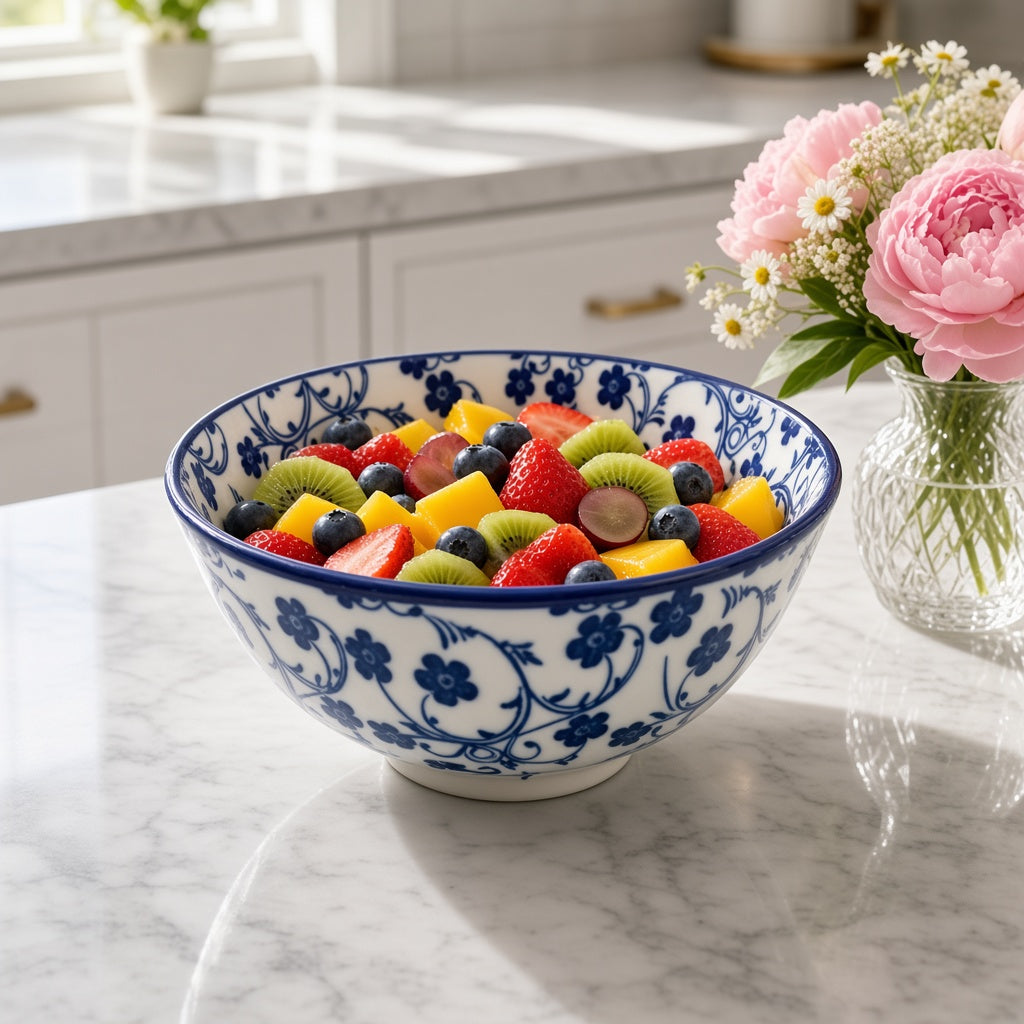 Danny Home Ceramic Bowl - Blue and White Floral Print