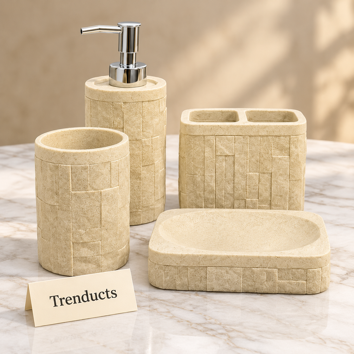 Luxury Bathroom Set - 4-Piece Fiber Tile-Texture Design