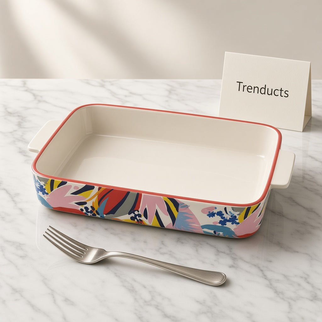 Danny Home Porcelain Baking Dish - Rectangular Floral Print