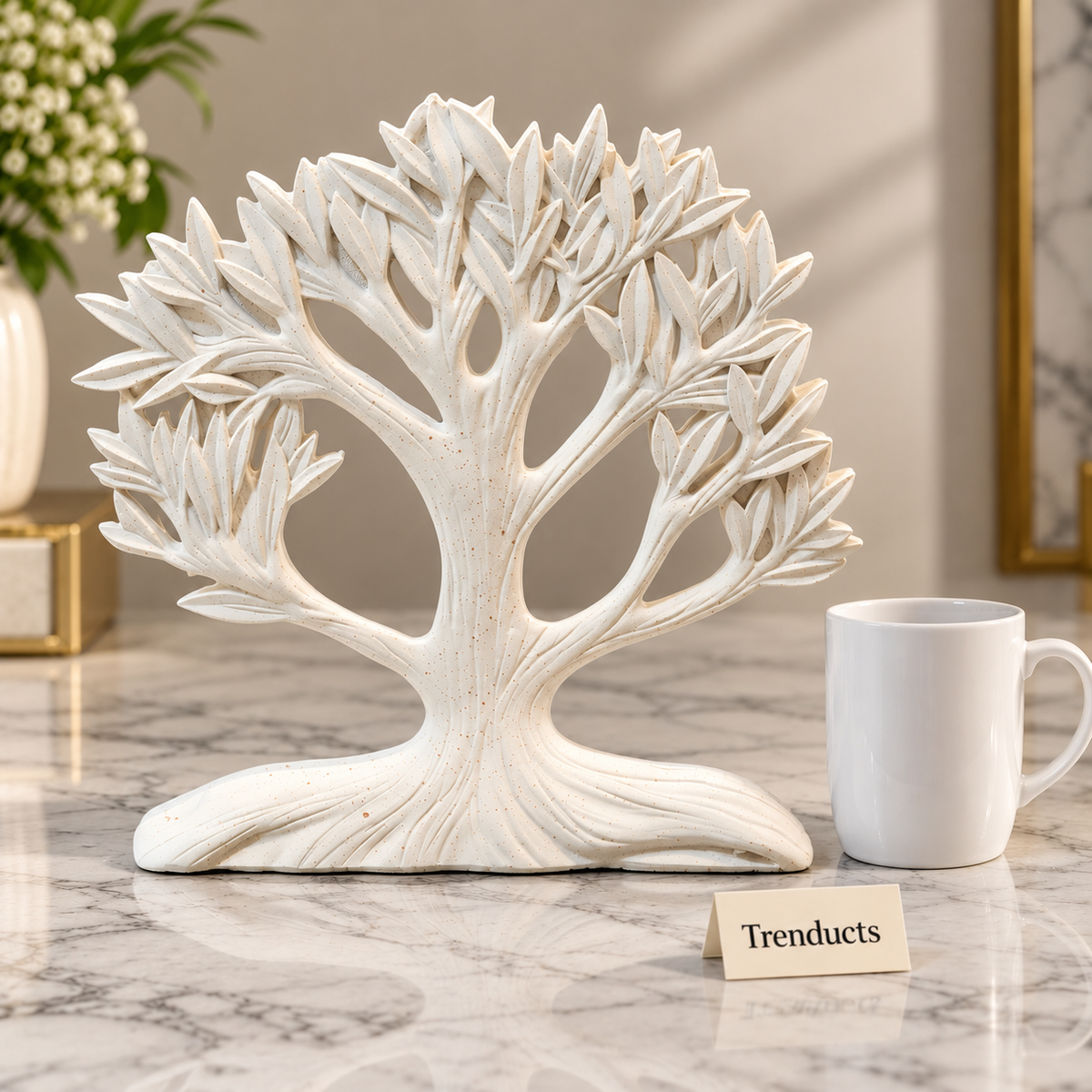 White Tree Table Sculpture - Modern Decor Showpiece