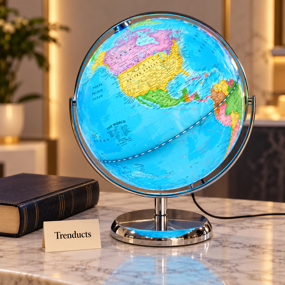 30 cm Illuminated World Globe – Blue Map & Chrome Stand