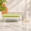 Glass Food Containers with Lid - Rectangular, Green Lid