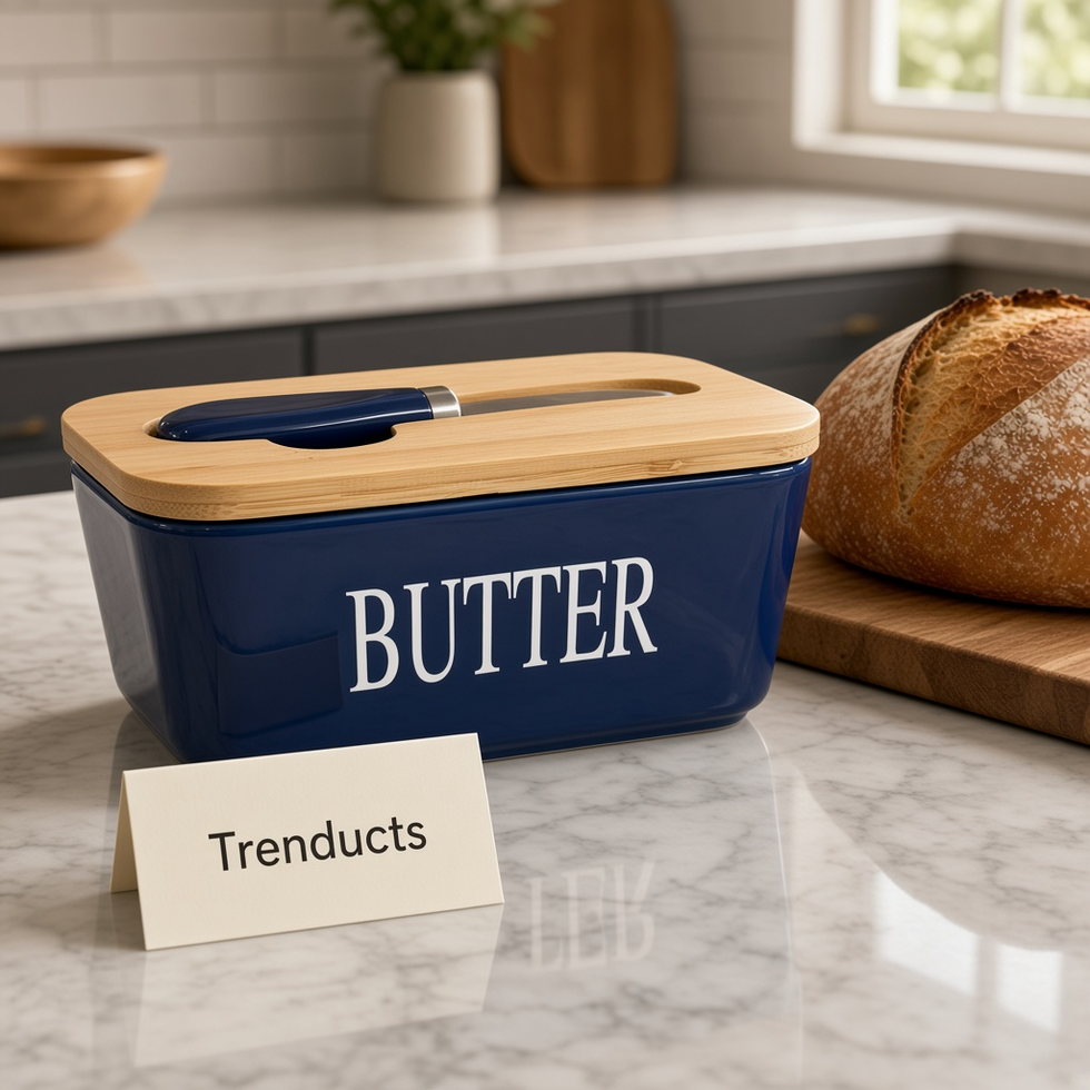 Premium Ceramic Butter Dish with Bamboo Lid and Knife