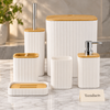 Ribbed Acrylic Bathroom Set - Wood Accents