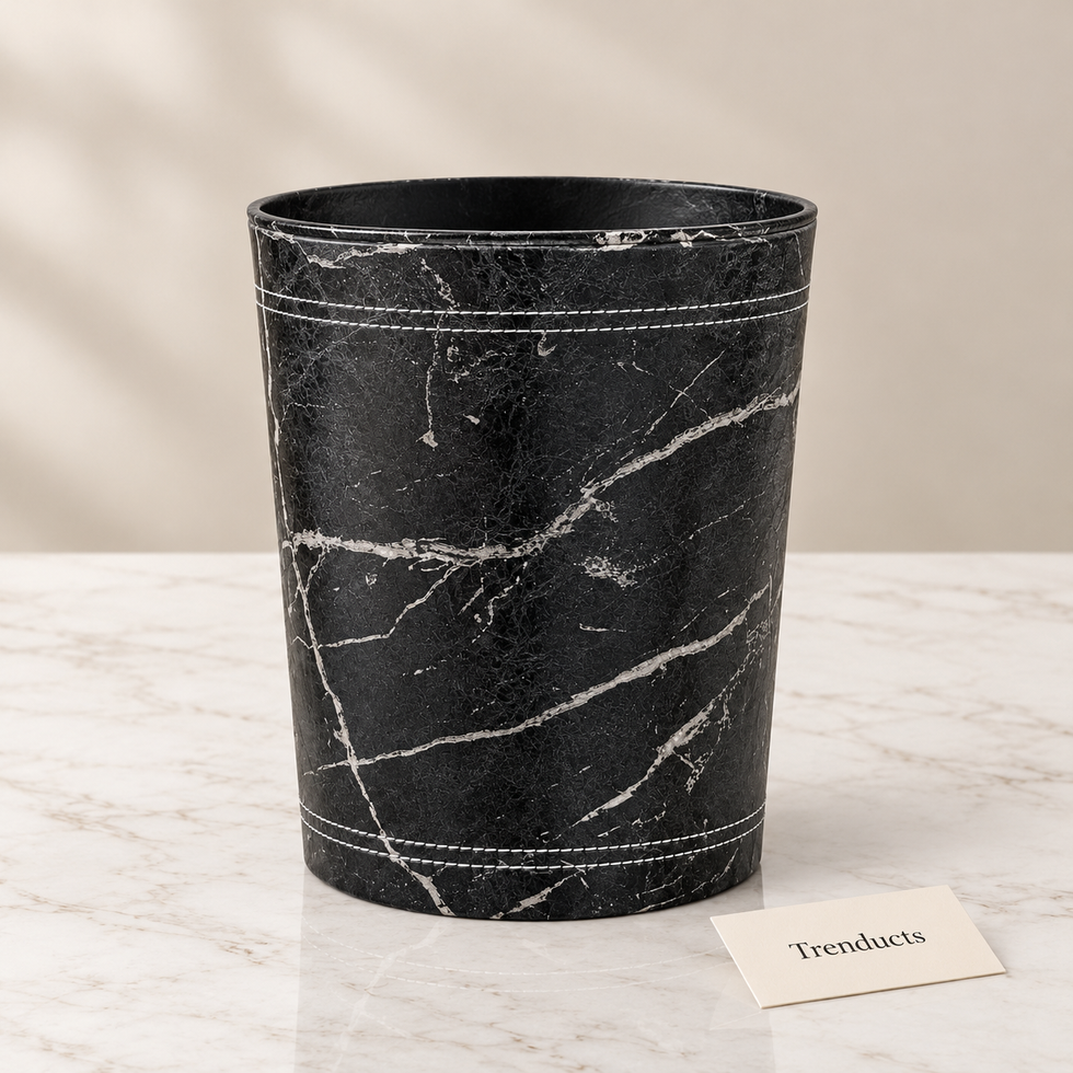 Premium Marble Print Tissue Box & Dustbin - Black and White