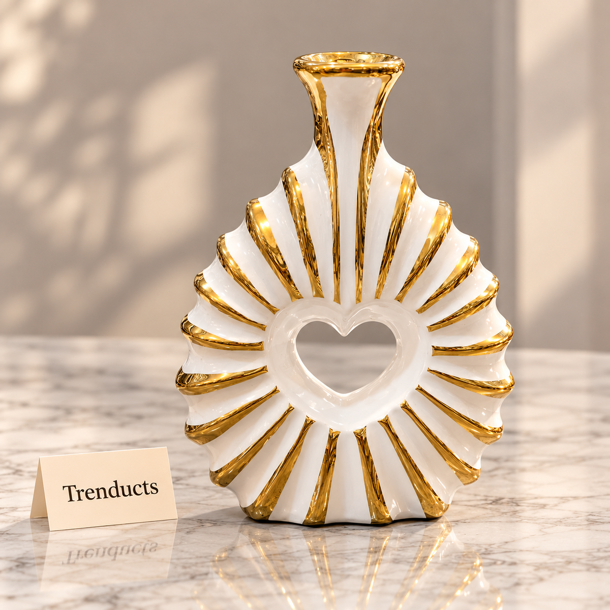 White and Gold Heart Decorative Vase - Openwork Ceramic