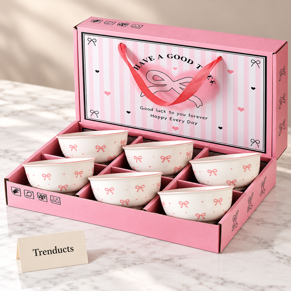 Heart and Bow Bowl Gift Set of 6 - Pink Box
