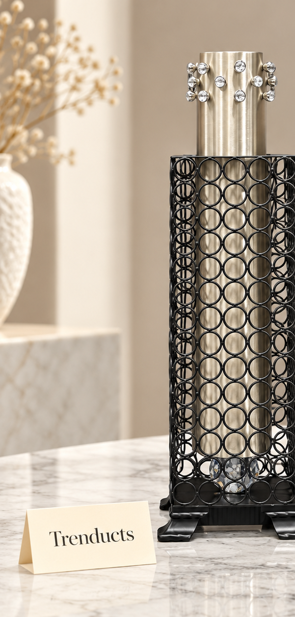 Metal Vase - Black Lattice Mesh with Silver Top