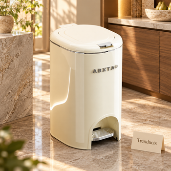 Hydraulic Pedal Dustbin with Push Button Lid - Cream, 10L and 15L - 15L | Trenducts