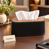 Ribbed Oval Tissue Box Cover - Wood-Look Top