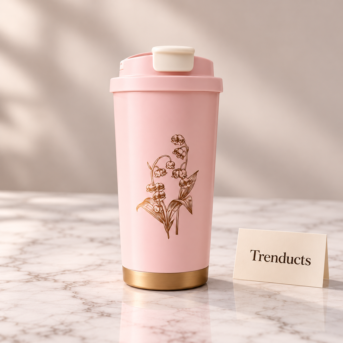 Floral Vacuum Cup - 520 ml Stainless Steel Flip-Top Lid