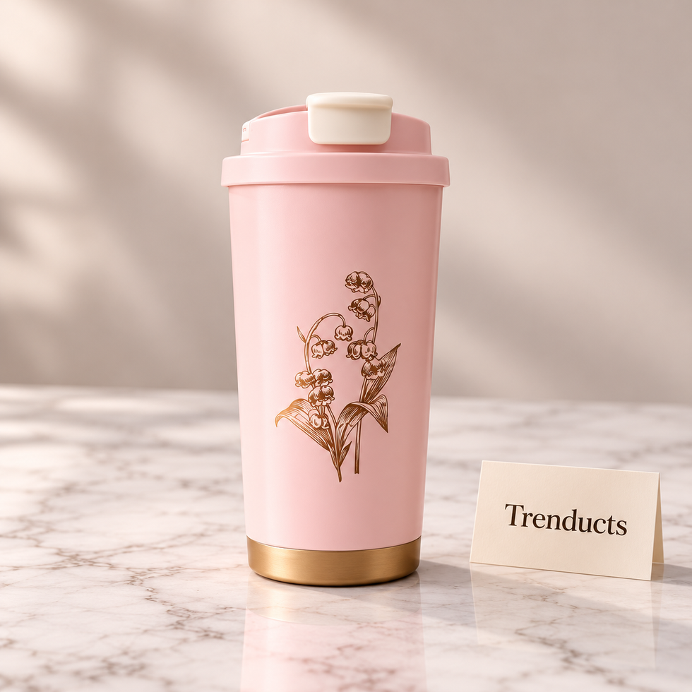 Floral Vacuum Cup - 520 ml Stainless Steel Flip-Top Lid