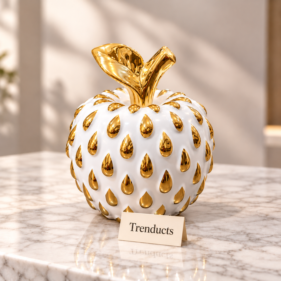 Gold Apple Table Accent - White Ceramic Showpiece