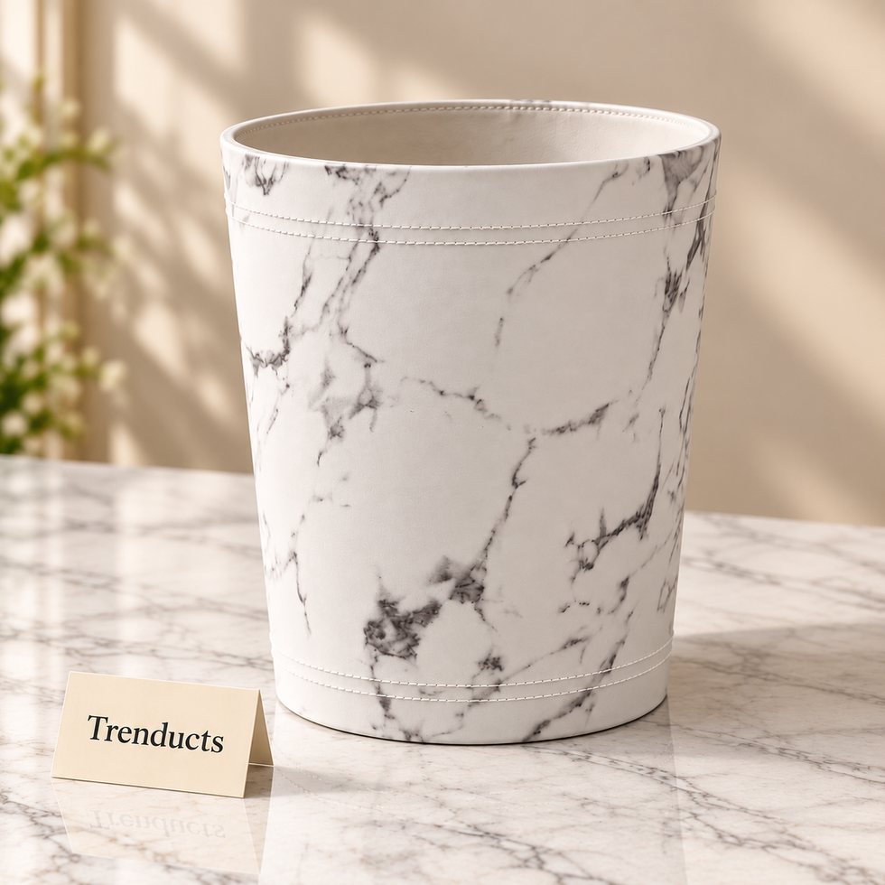 Luxury Marble Print Tissue Box & Dustbin - White and Grey