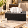 Geometric Tissue Box Cover - Diamond Texture & Wood Top