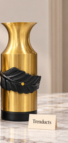 Metal Vase - Brushed Gold Bottle with Black Leaf