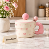 Ceramic Mug with Lid and Ball Knob - Pastel Prints