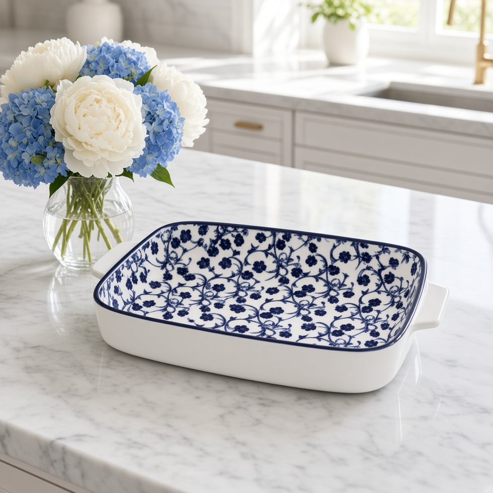 Danny Home Ceramic Baking Dish - Blue Floral Print