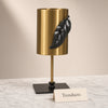 Metal Vase with Black Leaf on Stand - Gold Cylinder