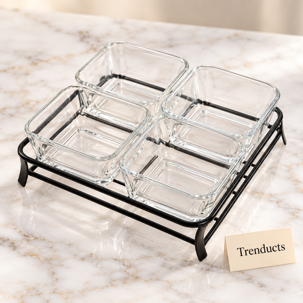 Danny Home 4 Section Glass Snack Set - Metal Stand
