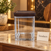 Square Acrylic Canister with Flat Dark Wood-Finish Lid