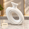 White Sculptural Loop Vase - Textured Ceramic Ring