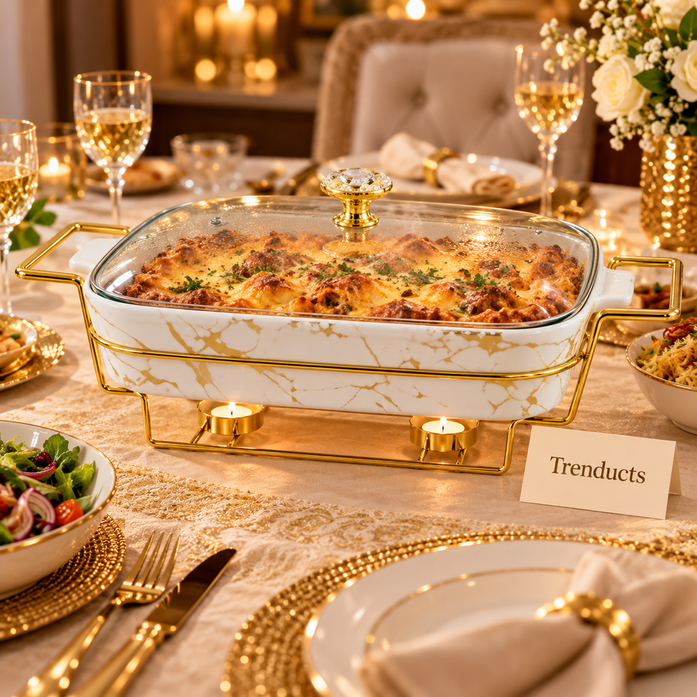 Brilliant Rectangular Marble Casserole with Gold Stand