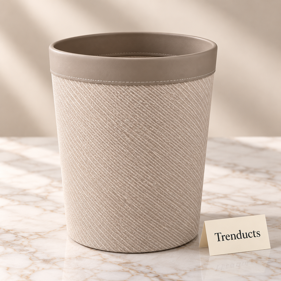 Premium Tissue Box & Box Dustbin - Beige Diagonal Weave