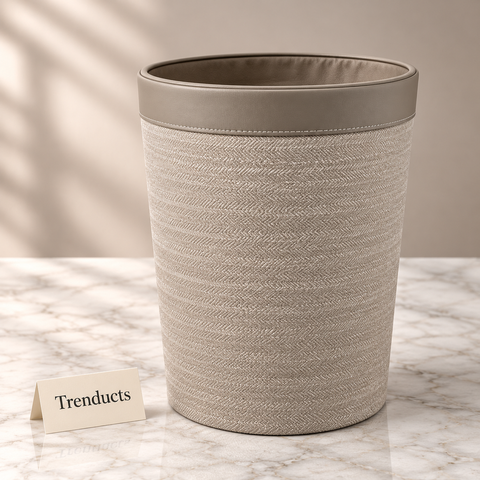 Premium Tissue Box & Box Dustbin - Ivory Diagonal Weave