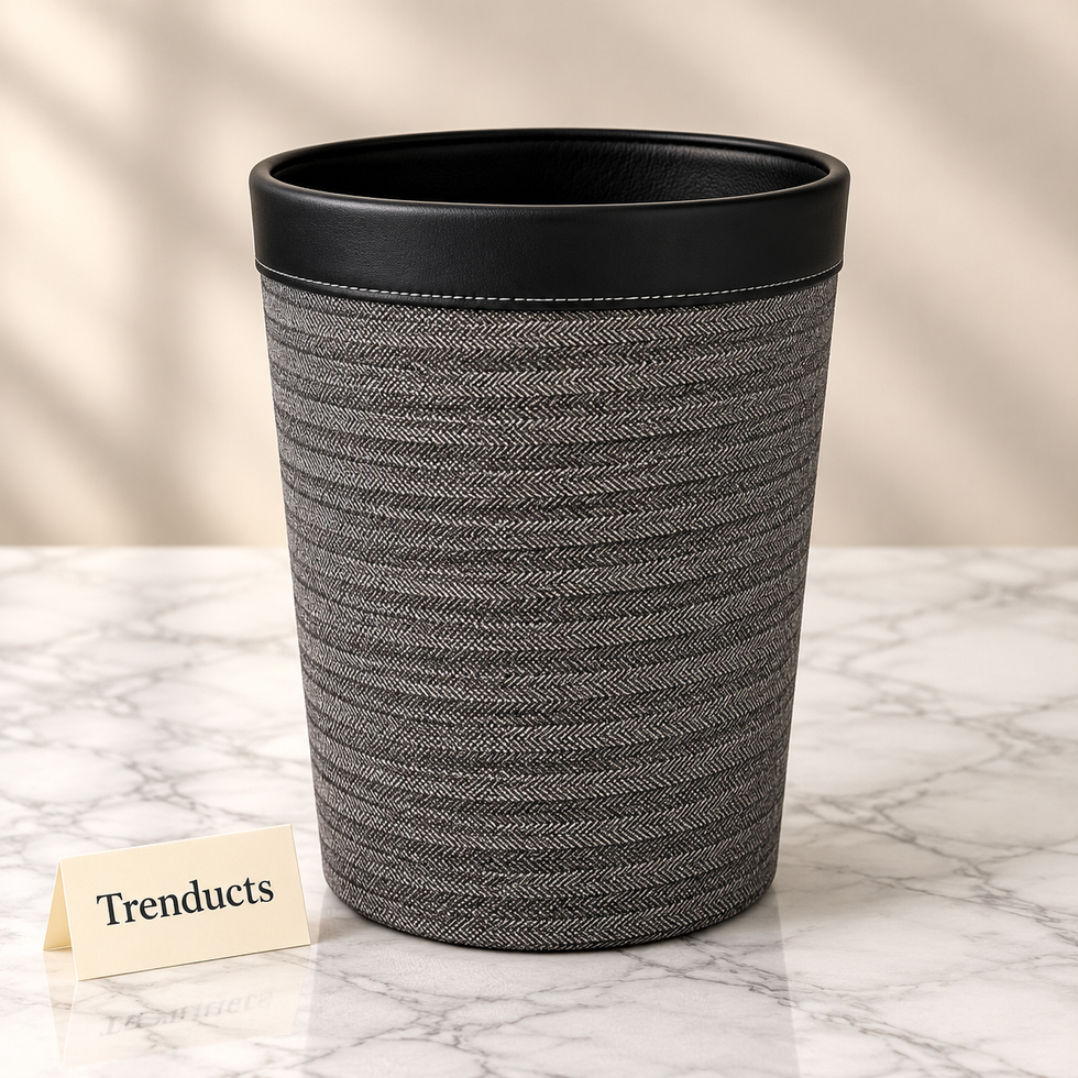 Premium Texture Tissue Box & Dustbin - Grey Herringbone