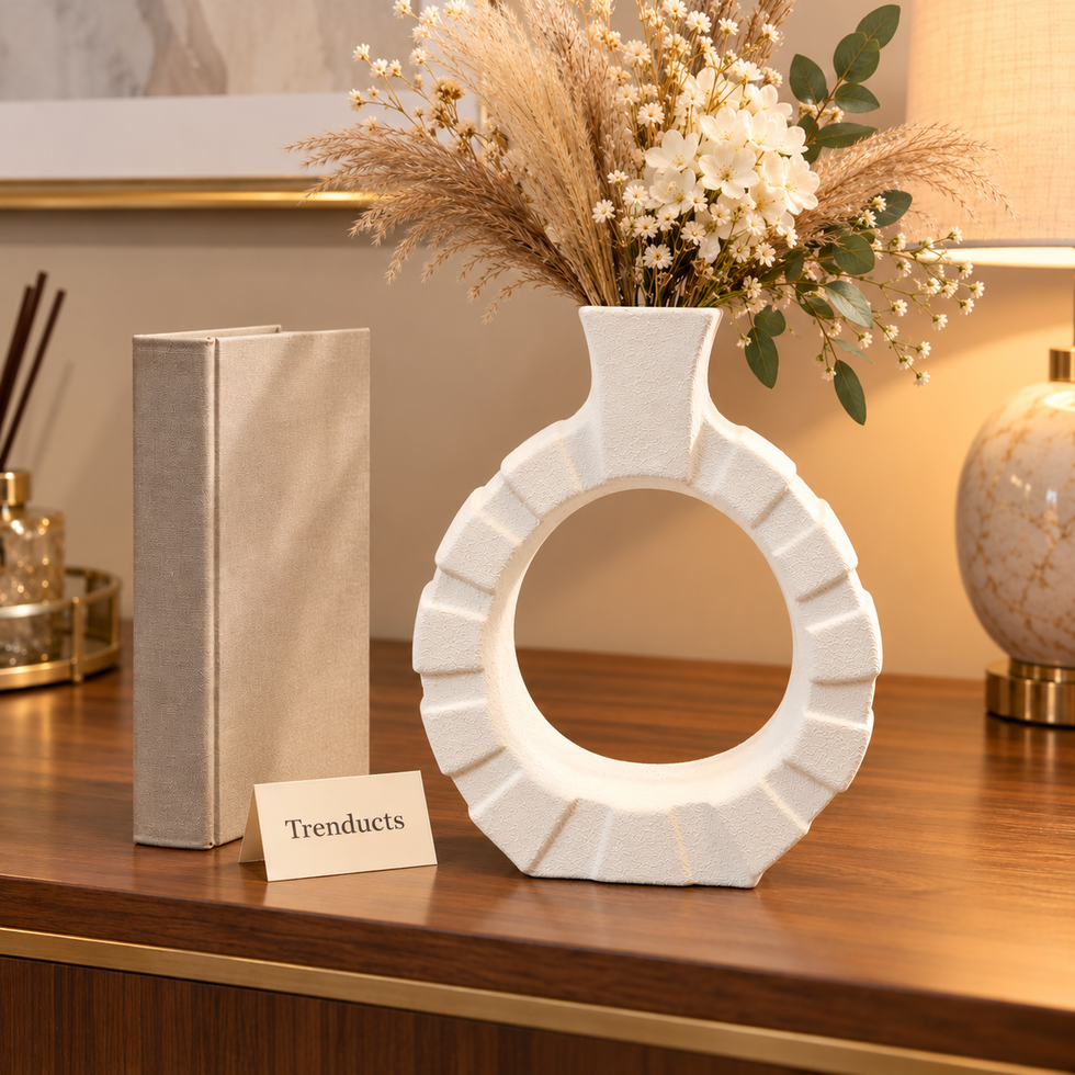 White Ring Vase - Textured Modern Decor for Home