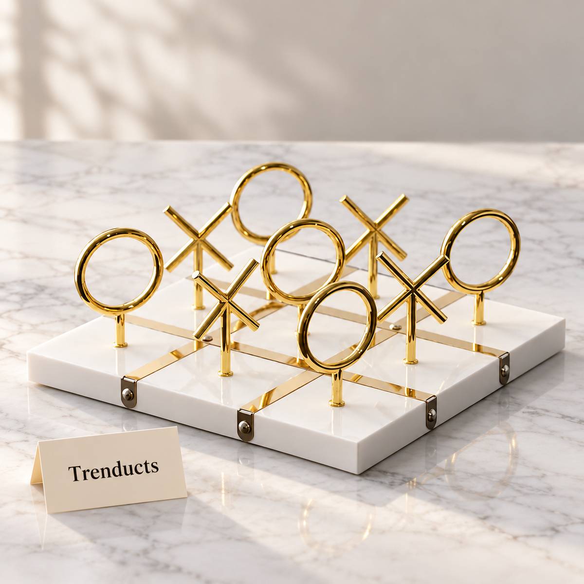 Tic Tac Toe Board - Decorative Set with Gold Metal Pieces