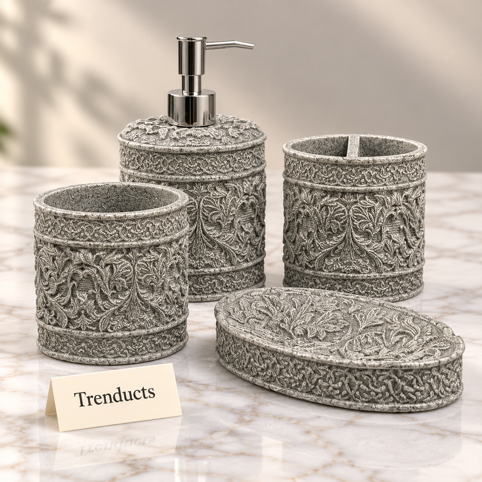 Luxury Bathroom Set - 4-Piece Fiber Ornate Floral Design