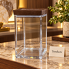 Square Acrylic Canister with Flat Dark Wood-Finish Lid