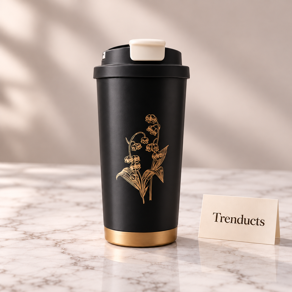 Floral Vacuum Cup - 520 ml Stainless Steel Flip-Top Lid