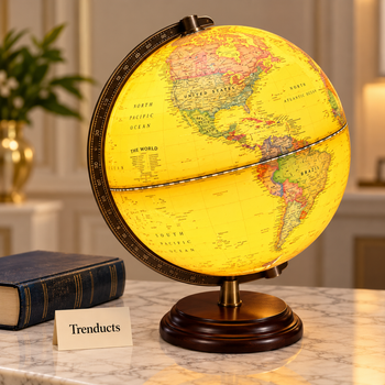 Illuminated World Globe - Light-Up Globe with Stand - 30 cm - yellow map / wood stand | Trenducts