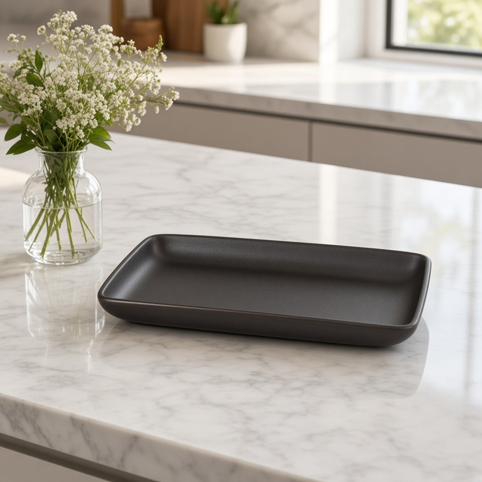 Danny Home Ceramic Rectangular Plate - Matte Black