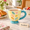 Floral Ceramic Mug with Beaded Handle - 5 Designs