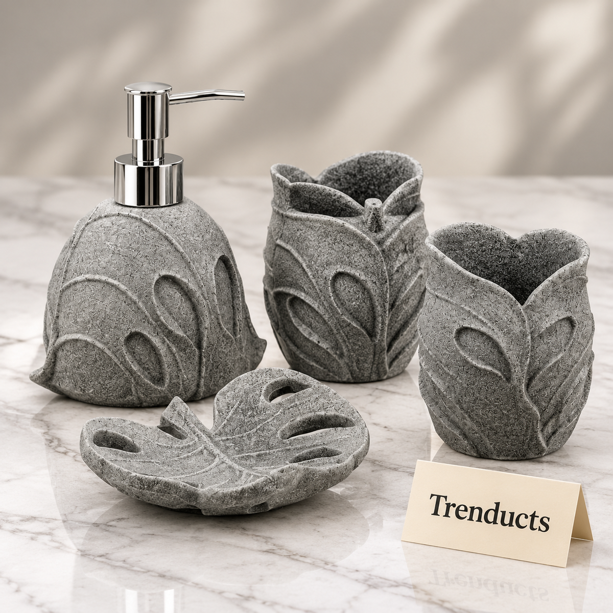 Luxury Bathroom Set - 4-Piece Fiber Leaf Design