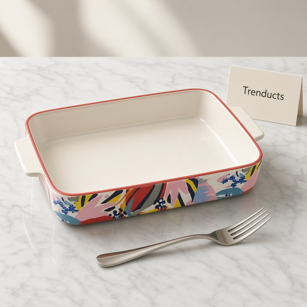 Danny Home Porcelain Baking Dish - Rectangular Floral Print