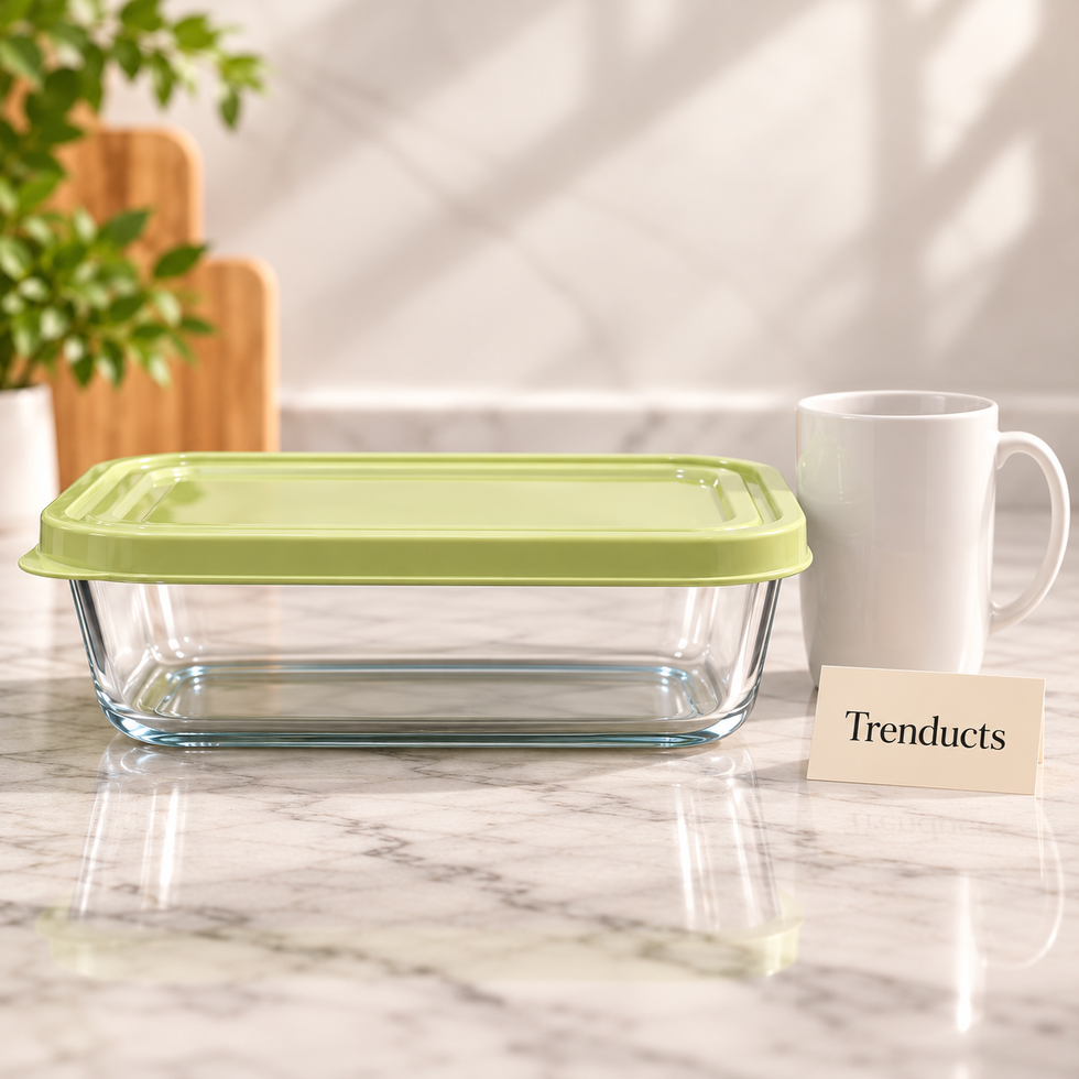Glass Food Containers with Lid - Rectangular, Green Lid